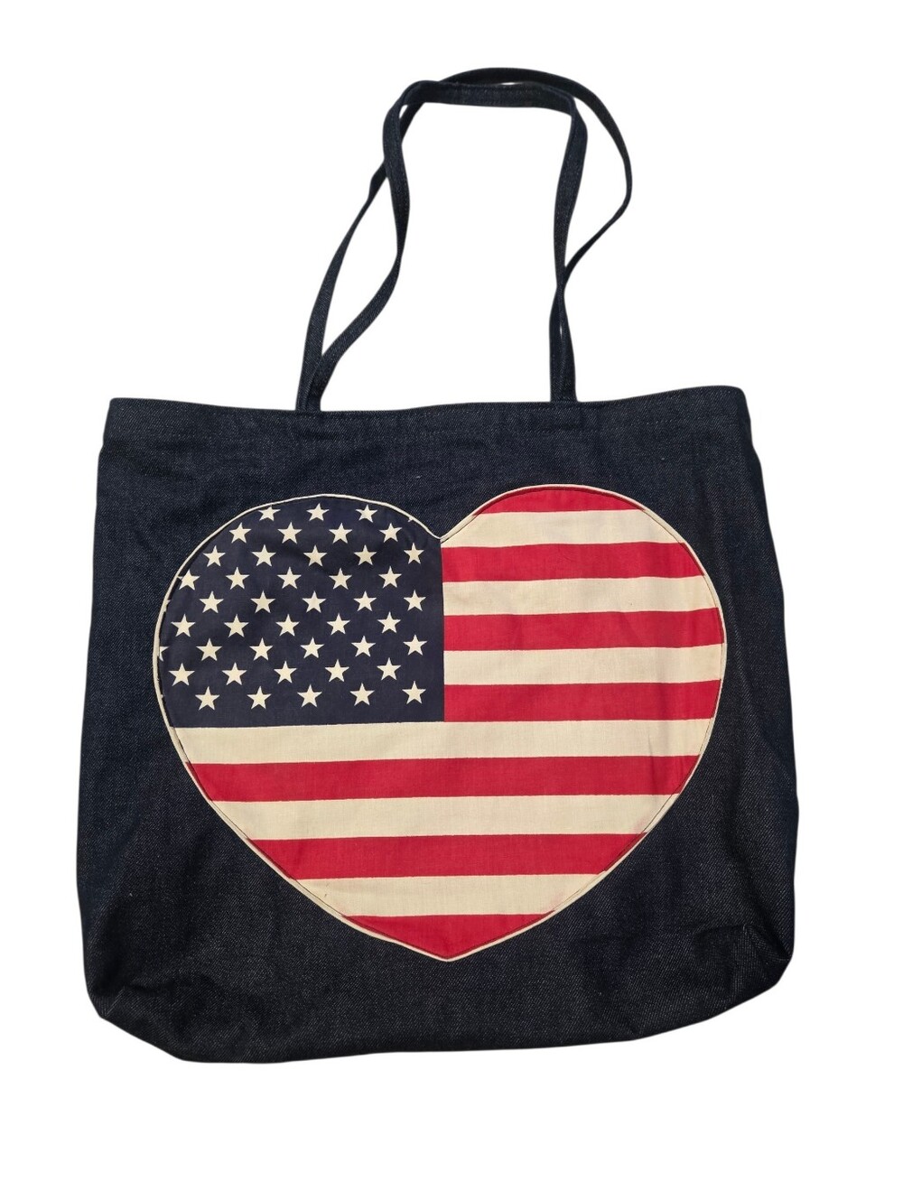 Denim Tote Bag with American Flag Heart